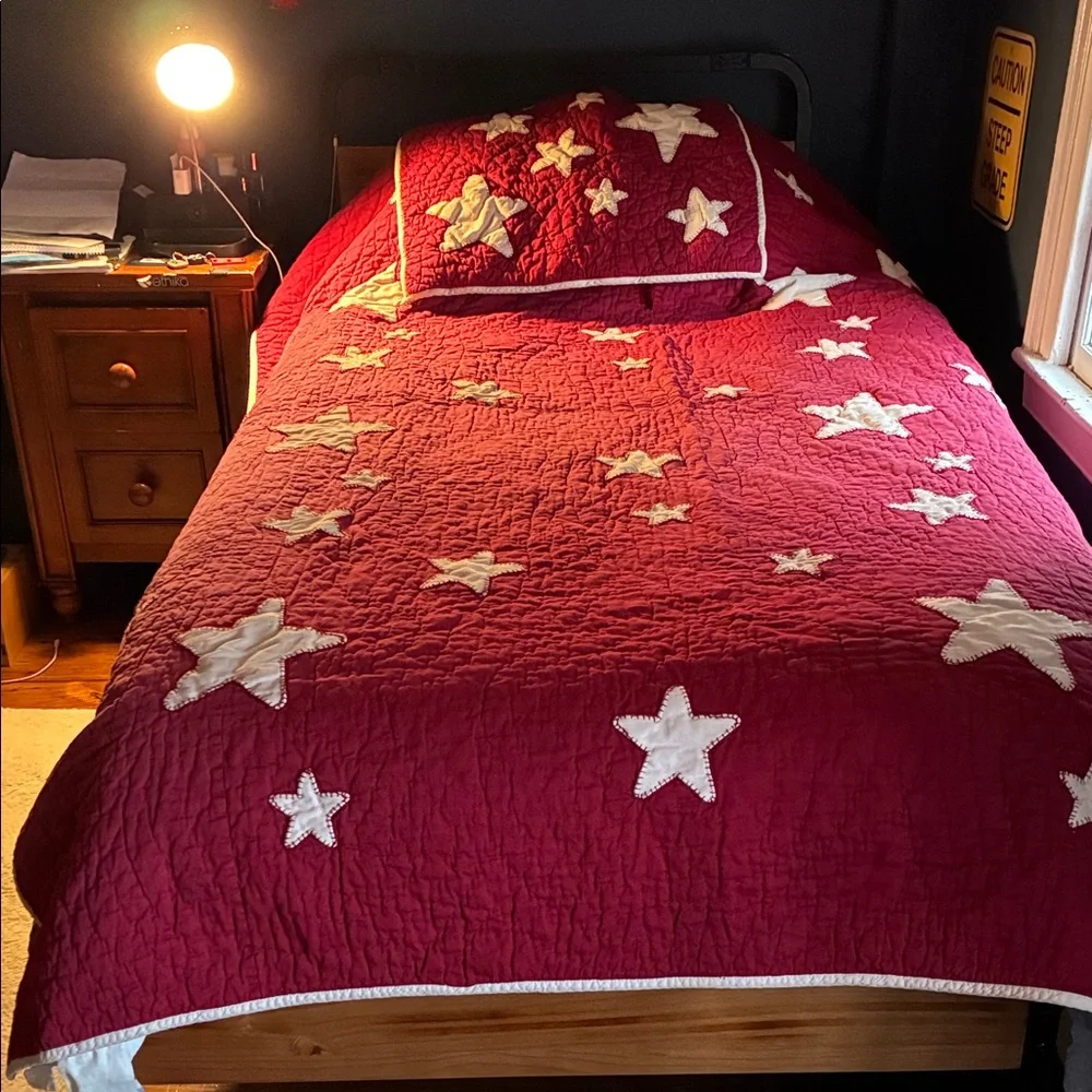 Pottery Barn Kids Red Quilted Star Appliqué Quilt